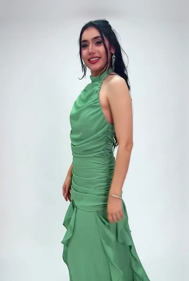 Vestido verde salvia para dama de honor